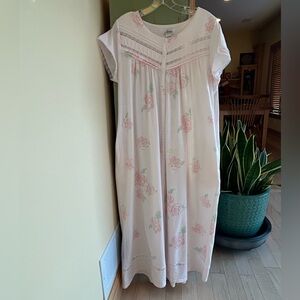 Vintage Aria Lace/Cotton Full Length Button Front House Coat Robe Pink Rose Med